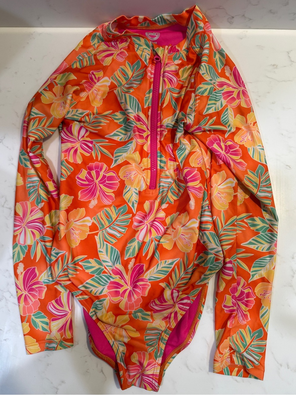 Wonder Nation Floral Rash Guard 1 pc Girls Long Sleeve UPF 50  Size L (10-12)